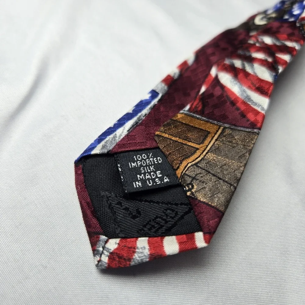 Vintage Guess By Georges Marciano Silk Neck‎ Tie Car America Flag 56 Inches USA
